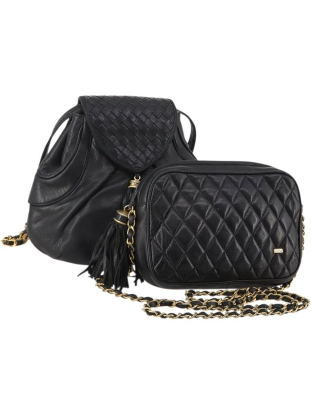 BALLY Chain Shoulder Bag Leather 2 Set Black